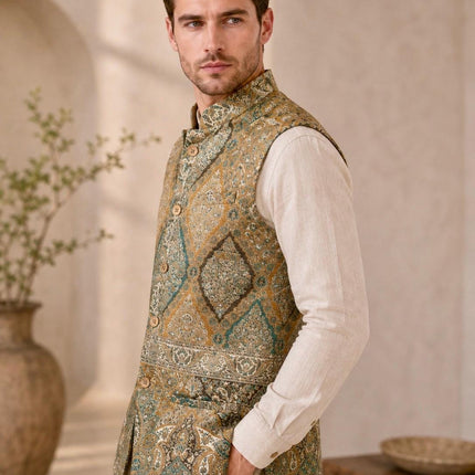 Kani Jamawar  MENS waistcoats, structured fit | Statement fashion wear| JKMW-502 Rangkat