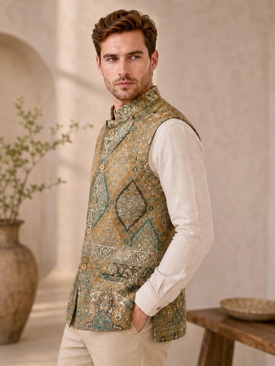 Kani Jamawar  MENS waistcoats, structured fit | Statement fashion wear| JKMW-502 Rangkat