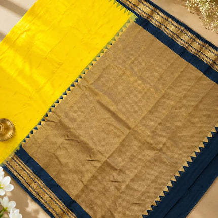 Handloom Gadwal Silk Saree | Yellow with Black Border, Silk Mark Certified