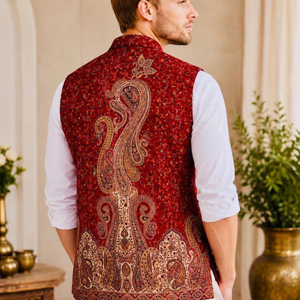 Kani Jamawar  MENS WOVEN PAISLEY waistcoats, structured fit | Statement fashion wear| Size-46