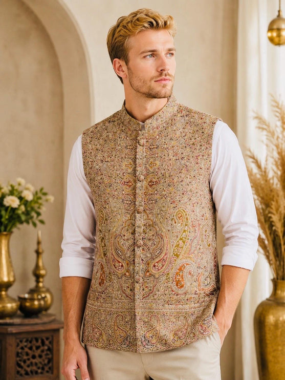 Kani Jamawar  MENS WOVEN PAISLEY waistcoats, structured fit | Statement fashion wear| Size-46