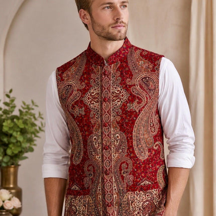 Kani Jamawar  MENS WOVEN PAISLEY waistcoats, structured fit | Statement fashion wear| Size-46