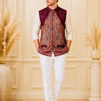 Kani Jamawar  MENS WOVEN PAISLEY waistcoats, structured fit | Statement fashion wear| Size-46