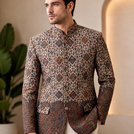 Mens Kani Jamawar Jodhpuri style Jacket, Woven Paisley . US sizes 38-48 - size 38