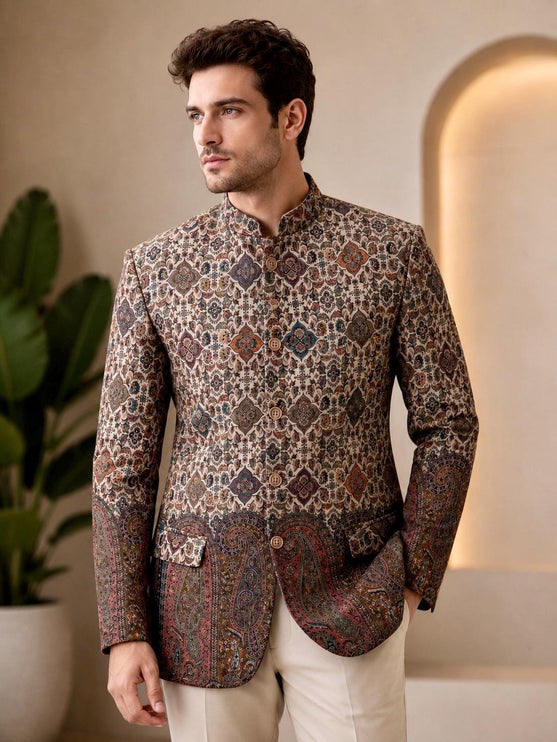 Mens Kani Jamawar Jodhpuri style Jacket, Woven Paisley . US sizes 38-48 - size 38