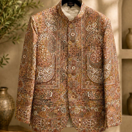Mens Kani Jamawar Jodhpuri style Jacket, Woven Paisley . US sizes 38-46