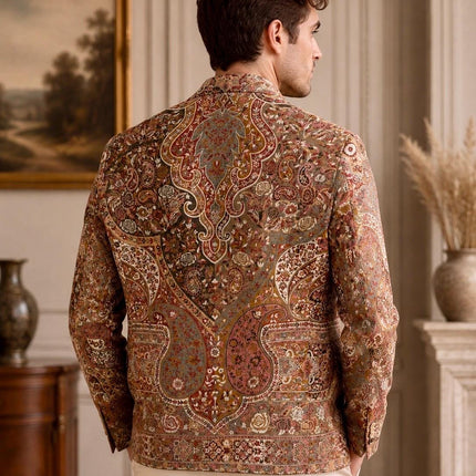 Mens Kani Jamawar Jodhpuri style Jacket, Woven Paisley . US sizes 38-46