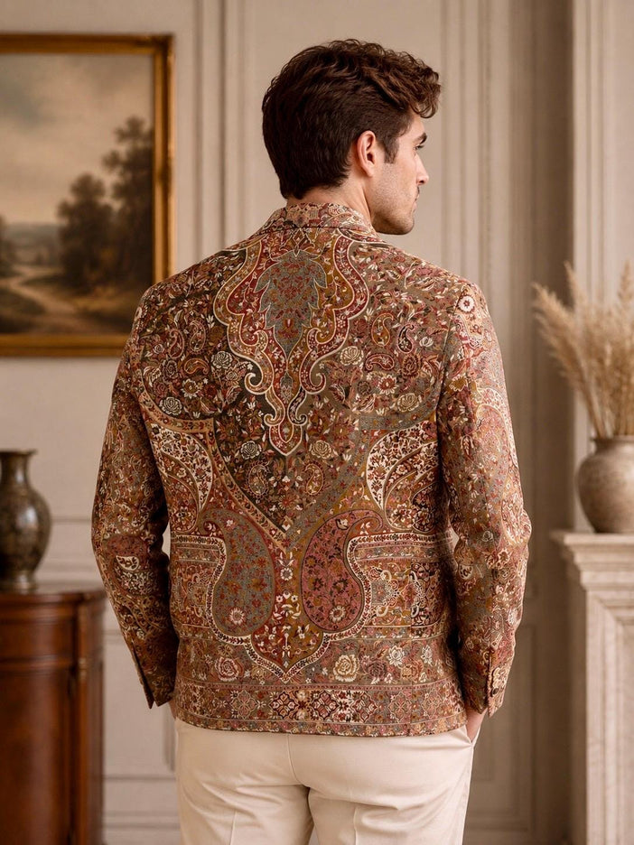 Mens Kani Jamawar Jodhpuri style Jacket, Woven Paisley . US sizes 38-46