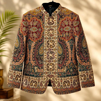Mens Kani Jamawar Jodhpuri style Jacket, Woven Paisley . US sizes 38-46