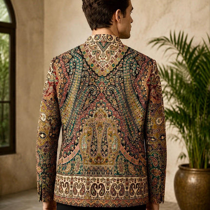 Mens Kani Jamawar Jodhpuri style Jacket, Woven Paisley . US sizes 38-46