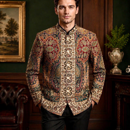 Mens Kani Jamawar Jodhpuri style Jacket, Woven Paisley . US sizes 38-46 - size 38