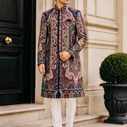 Mens Kani Jamawar Jodhpuri style sherwani - Indo western Jacket, Woven Paisley size 40,44 - Size 44