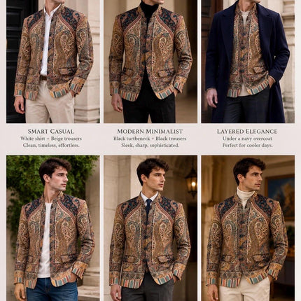 Mens Kani kalamkari Jamawar Jodhpuri style Jacket, Woven Paisley