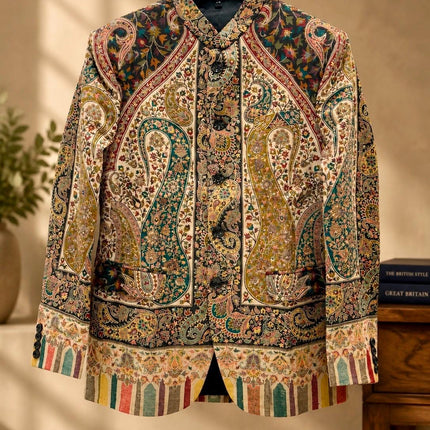 Mens Kani kalamkari Jamawar Jodhpuri style Jacket, Woven Paisley