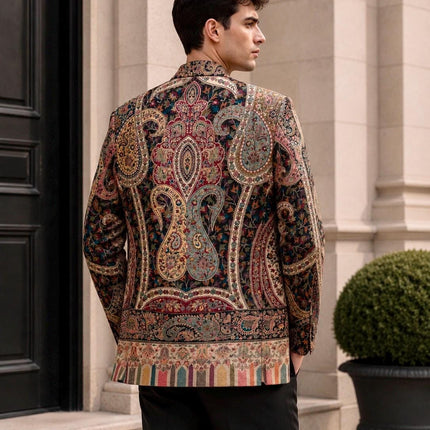 Mens Kani kalamkari Jamawar Jodhpuri style Jacket, Woven Paisley