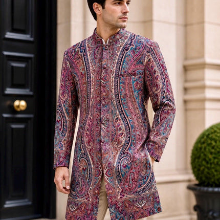 Mens Kani Jamawar Jodhpuri style sherwani - Indo western Jacket, Woven Paisley size 38,40 - Size 38
