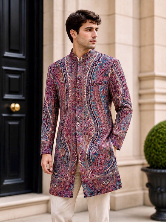 Mens Kani Jamawar Jodhpuri style sherwani - Indo western Jacket, Woven Paisley size 38,40 - Size 38