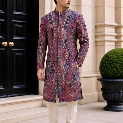 Mens Kani Jamawar Jodhpuri style sherwani - Indo western Jacket, Woven Paisley size 38,40