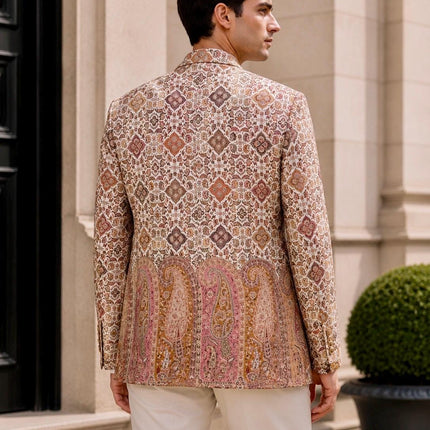 Mens Kani Pashmina Jamawar Jodhpuri style Jacket, Woven Paisley, Mandarin Collar size 42