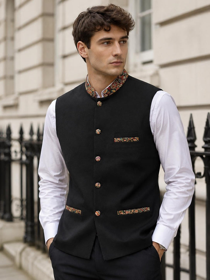 Mens Kani Pashmina Waistcoat, Woven , Indo western fusion jacket - 48
