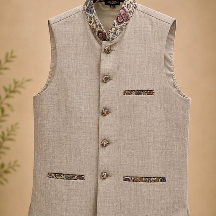 Mens Kani Pashmina Waistcoat, Woven , Indo western fusion jacket