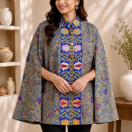 Cape style Kashmiri Kalamkari Jacket l Size-42 l  All season Cape l