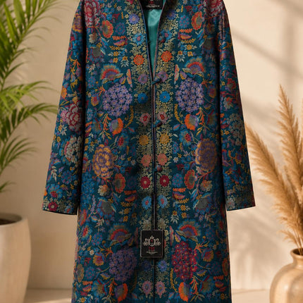 Long Jamawar Kani Work Jacket  | Kani work | Size-46 - Purple