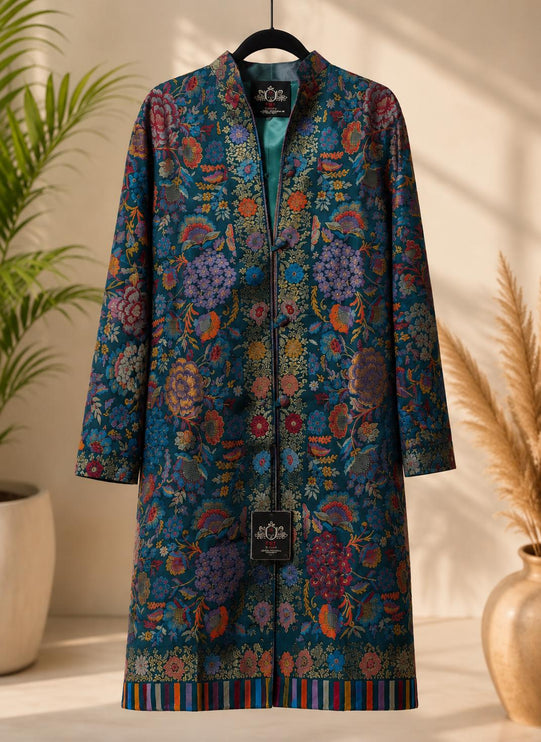 Long Jamawar Kani Work Jacket  | Kani work | Size-46 - Purple
