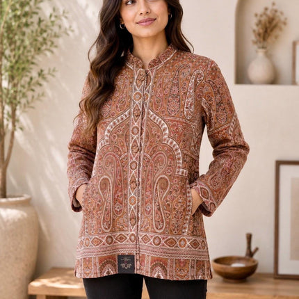 Kani Pashmina Jamawar Jacket, Women's Woven Paisley short Coat
