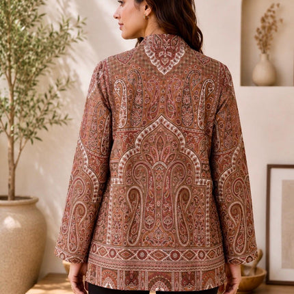Kani Pashmina Jamawar Jacket, Women's Woven Paisley short Coat