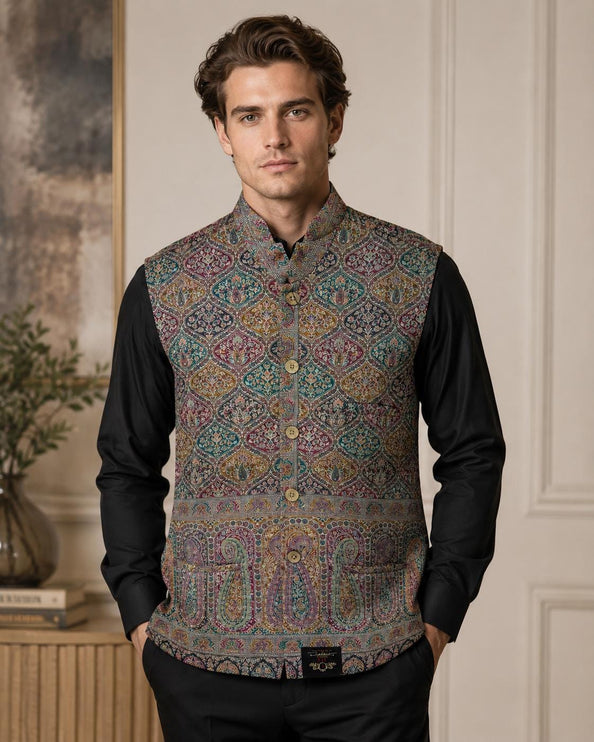 Kani Jamawar  MENS waistcoats, structured fit | Statement fashion wear| JKMW-502 - M