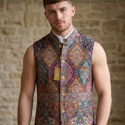 Kani Jamawar  MENS waistcoats, structured fit | Statement fashion wear| JKMW-502 Rangkat - S