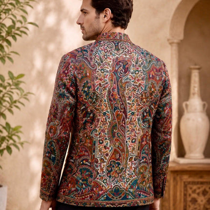Mens Kani Pashmina Jamawar Jodhpuri style Jacket, Woven Paisley