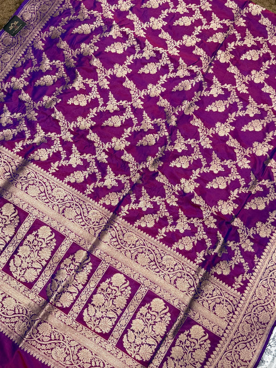 Banarasi Katan Silk Saree – SILK MARK CERTIFIED I Handloom I Magenta l Light Gold Zari