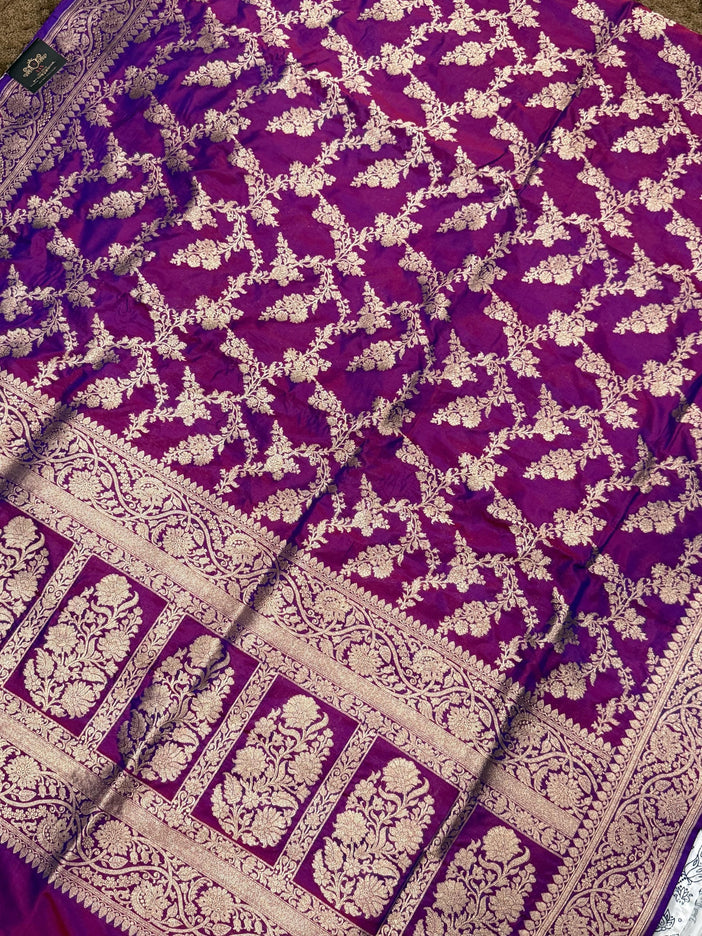 Banarasi Katan Silk Saree – SILK MARK CERTIFIED I Handloom I Magenta l Light Gold Zari