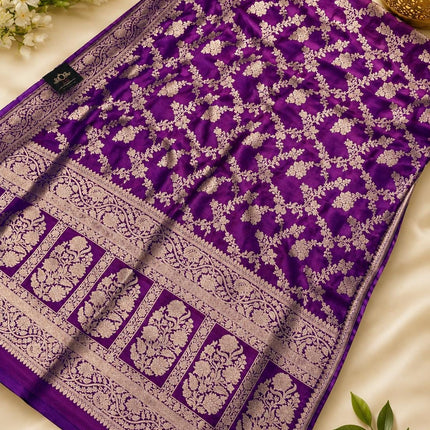 Banarasi Katan Silk Saree – SILK MARK CERTIFIED I Handloom I Magenta l Light Gold Zari