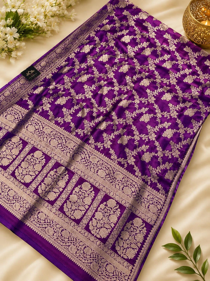 Banarasi Katan Silk Saree – SILK MARK CERTIFIED I Handloom I Magenta l Light Gold Zari