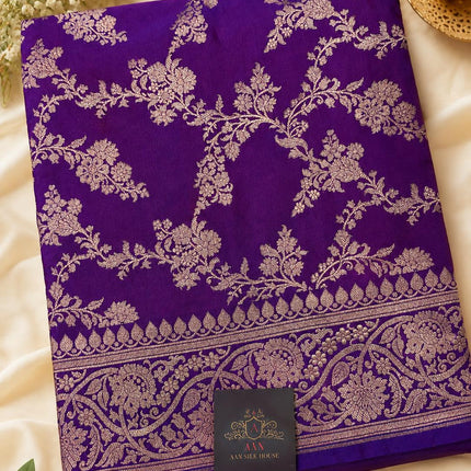 Banarasi Katan Silk Saree – SILK MARK CERTIFIED I Handloom I Magenta l Light Gold Zari