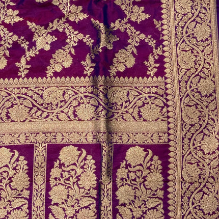 Banarasi Katan Silk Saree – SILK MARK CERTIFIED I Handloom I Magenta l Light Gold Zari