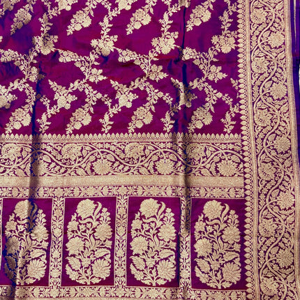 Banarasi Katan Silk Saree – SILK MARK CERTIFIED I Handloom I Magenta l Light Gold Zari
