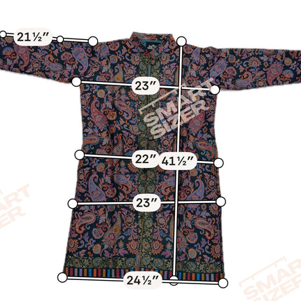 Long Jamawar Kani Work Jacket | Bottle Green and White | Kani work | Size XXL