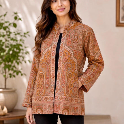 Kani Pashmina Jamawar Jacket, Women's Woven Paisley short Coat