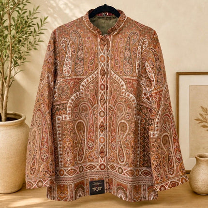 Kani Pashmina Jamawar Jacket, Women's Woven Paisley short Coat