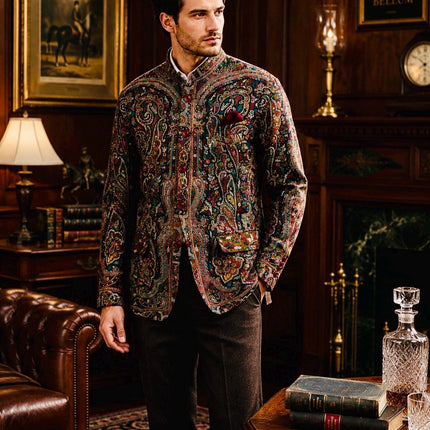 Mens Kani Pashmina Jamawar Jodhpuri style Jacket, Woven Paisley