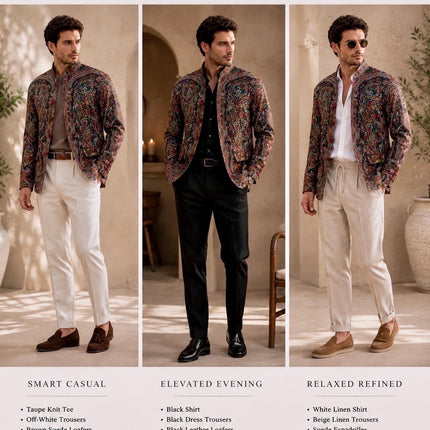 Mens Kani Pashmina Jamawar Jodhpuri style Jacket, Woven Paisley