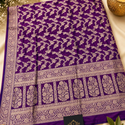 Banarasi Katan Silk Saree – SILK MARK CERTIFIED I Handloom I Magenta l Light Gold Zari