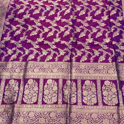 Banarasi Katan Silk Saree – SILK MARK CERTIFIED I Handloom I Magenta l Light Gold Zari
