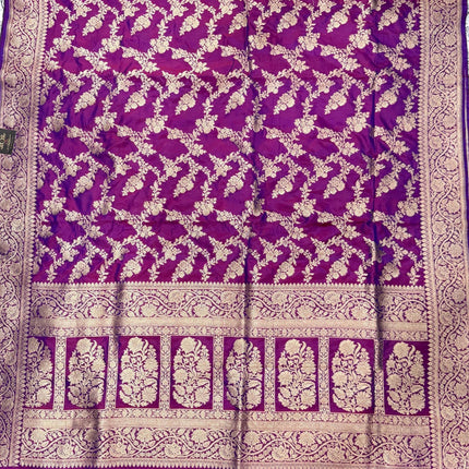Banarasi Katan Silk Saree – SILK MARK CERTIFIED I Handloom I Magenta l Light Gold Zari