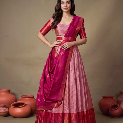 Ready-to-Wear Silk Half Saree Lehenga Set with Stitched Blouse - product photo 6