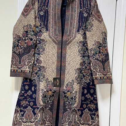 Women's Navy & Cream Kani Wool-Silk Long Jacket - product photo 8